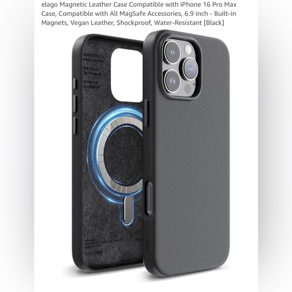 💙 ELAGO iPhone 16 Pro Max MagSafe-Compatible Vegan Leather Case